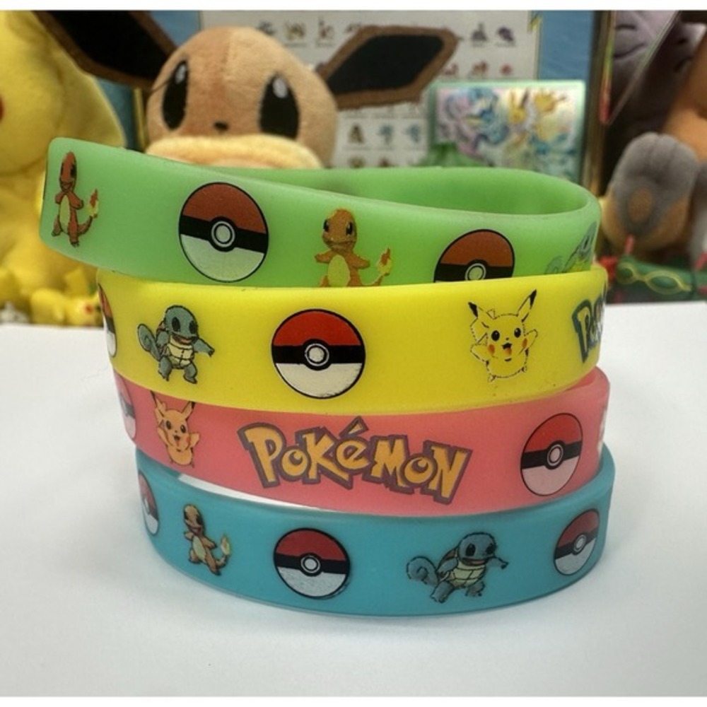 Pokemon Silicone‎ Bracelets 4 Pack Pink Green Yellow Blue Kids Christmas Party
